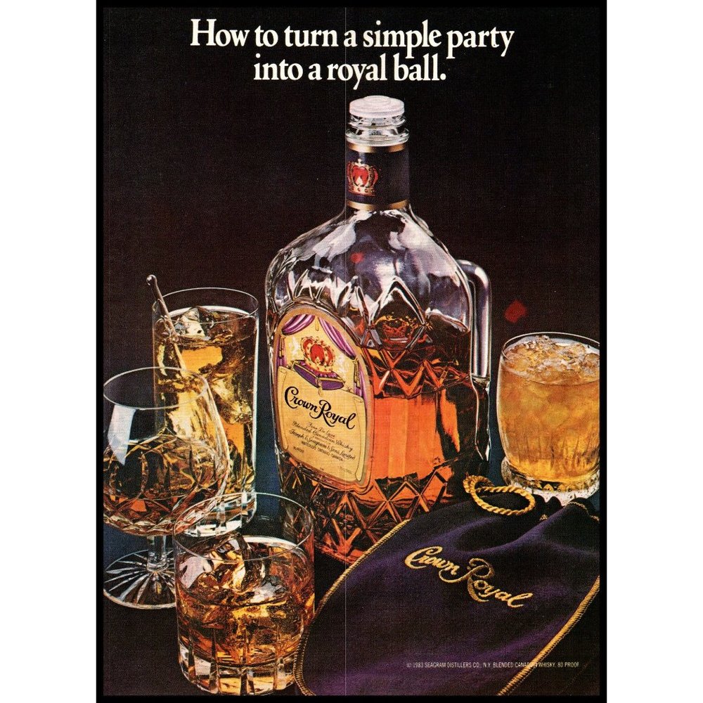1983 Crown Royal Canadian Whisky Vintage Print Ad Royal Ball Cocktails Wall Art